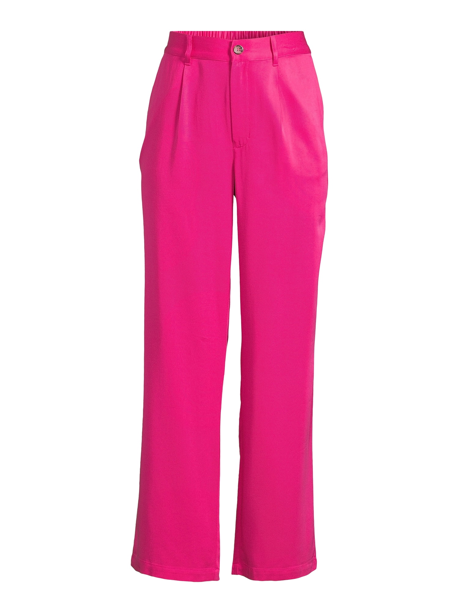 Time and Tru Women's Pleated Wide Leg Pants with Side Slant Pockets, 30" Inseam, Sizes S-3XL