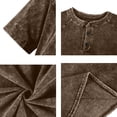 thumbnail image 6 of Mens Vintage Henley Shirts Classic Short Sleeve Button Tee Shirts Solid Color Casual Distressed Acid Washed Tops (Brown,M), 6 of 8