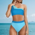 thumbnail image 3 of WREESH Womens Two Piece Swimsuit One Shoulder Bathing Suits High Waisted Bikini One Shoulder Panel High Waist Split Bikini Swimwear Blue, 3 of 4