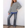 thumbnail image 5 of Women Oversized Striped Crewneck Sweatshirt Long Sleeve Pullover Tops Casual Loose Workout Shirt, 5 of 8