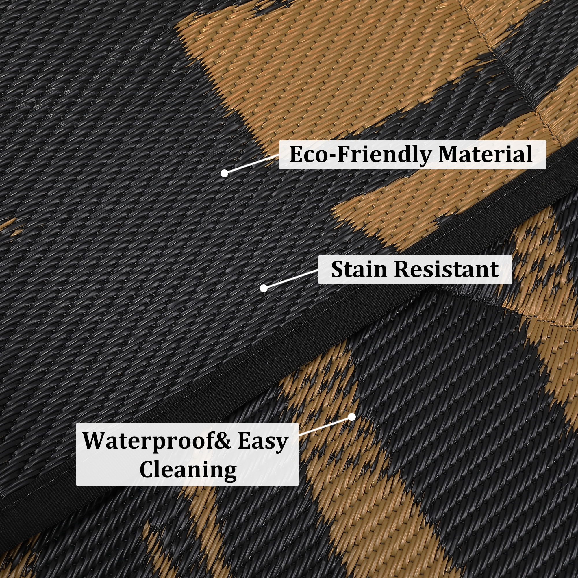 Tzou Waterproof Reversible Outdoor Rug 9 x 18ft Tropical Palm Design, Portable Camping Mat w/Carry Bag & Stakes