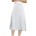 thumbnail image 2 of Womens Skirt Solid Color Satin A-Line Skirt Elegant Midi Skirt White L, 2 of 5