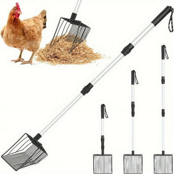 [3-in-1 Adjustable Chicken Litter Scoop] Durable Metal Shovel for Easy Sifting, Ideal for Pine Pellets & Coop Cleaning