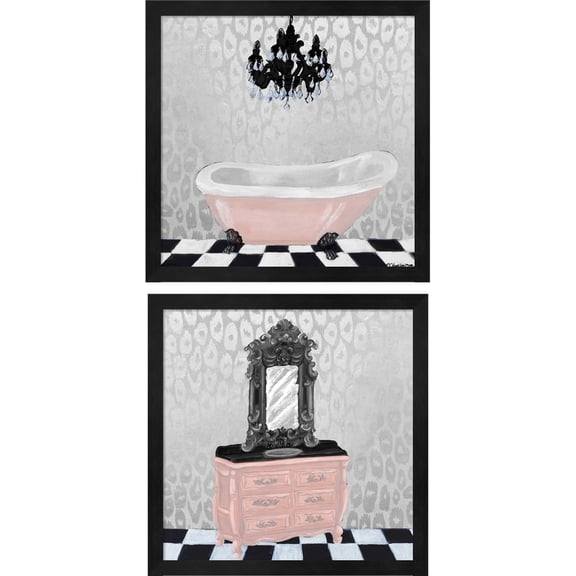 Great Art Now Rose Gold Bath by Tiffany Hakimipour, 2 Piece Framed Art Set Each 13.5"W x 13.25H