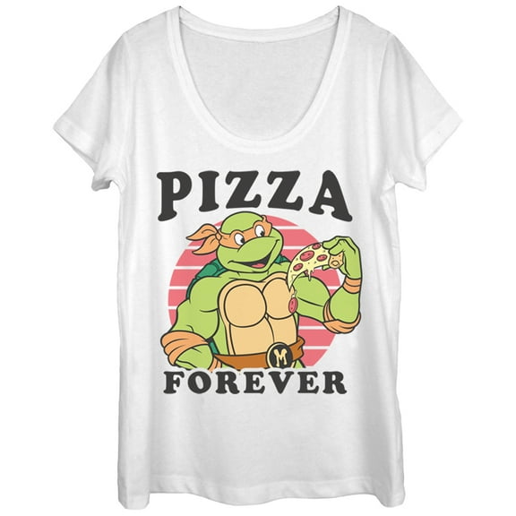 Women's Teenage Mutant Ninja Turtles Pizza Forever Scoop Neck White Small