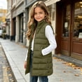 thumbnail image 6 of Girls Long Puffer Vest Stand Collar Sleeveless Quilted Padded Gilet Zipper Outerwear Waistcoat with Pockets for Kids, 6 of 9