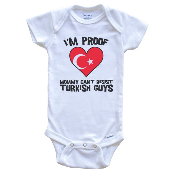 I'm Proof Mommy Can't Resist Turkish Guys Turkey Flag Heart Baby Bodysuit, 0-3 Months White