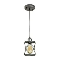 IVV Industrial Pendant Light, Rustic Hanging Cage Pendant Lighting w/ E26 Base (Bulbs Not Included), Vintage Height-Adjustable Pendant Lamp Fixture for Home Kitchen Island, 1 Pack, Brushed Nickel