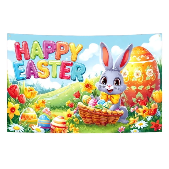 Easter Bunny & Egg Party Backdrop Banner - 3D Hole Effect Holiday Photo Background Cloth, Festive Ambiance Decor for Gatherings