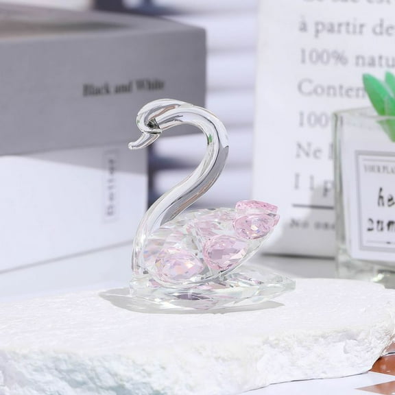 2Pcs Sparkle Crystal Swan Figurine,Crystal Swan Ornaments Collectibles, Paperweight Table Centerpiece Ornament, Wedding Home Office Tabletop Decor Valentine's Day (Pink,Solid)