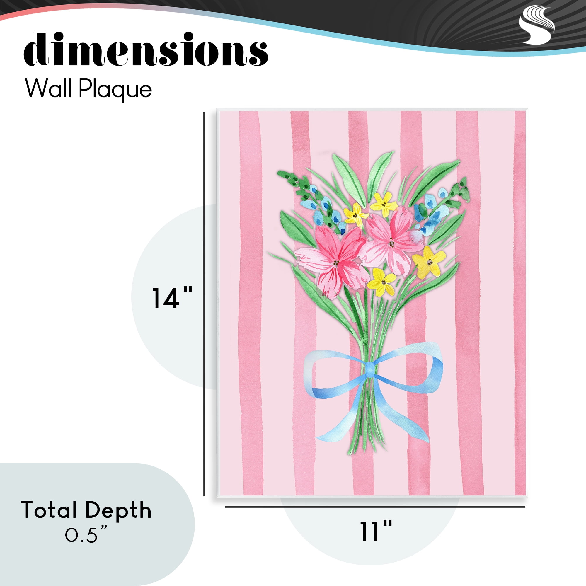 Spring Bouquet & Bow Stripes Wall Plaque Art, design by Nina Jacobs