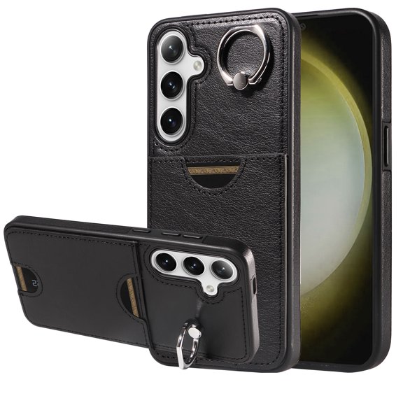 Case for Samsung Galaxy S22 Wallet with Credit Card Holder & Finger Ring Stand, PU Leather Slim Cover Shockproof Scratch Resistant Full Protection Case for Samsung Galaxy S22, Black