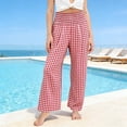 thumbnail image 5 of hoksml Girls Checkered Wide Leg Pants, Kids Smocked High Waist Casual Summer Beach Trousers with Pockets, 5 of 5