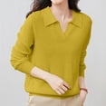 thumbnail image 5 of Comdrip Chandail à Col pour Femmes, Chandail à Col pour Femmes avec Col, Manches Longues, Tricoté, Base, Polo Élégant, Col en V, Hauts Tricotés d'Automne, Chandail pour Femmes Jaune m, 5 of 5