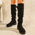 thumbnail image 2 of Womens Knee High Boots Slouchy Suede Lace up Tall Riding Boots Lug Sole Chunky Heel Round Toe Over the Knee Boots Black 9.5, 2 of 7