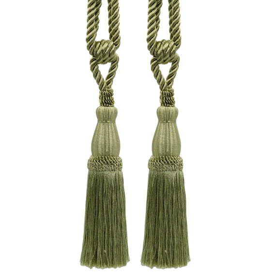 DECOPRO Elegant Lustrous Curtain Tassel Tieback, Tassel Length 8 1/2" (21.5cm), Spread 30" (76cm) # TBC085, Beige Green #L47 (Beige Olive Green) Set of 2
