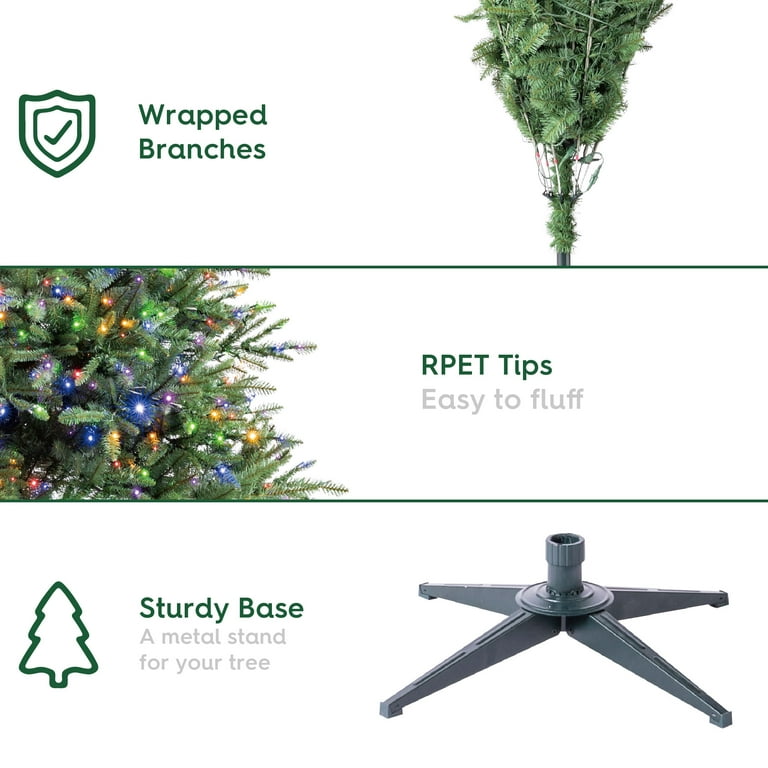 9' Pre-Lit Milford Pine Green Artificial Christmas Tree with LumaDazzle Color-Changing Twinkle LED Lights and Quick Set, by Holiday Time