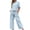 BUV47-Light Blue, variant on Two Piece Sets For Women Cotten Linen Mock Neck Short Sleeve Shirts Wide Leg Pants Summer Beach Vacation Outfits Black M
