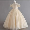 thumbnail image 5 of WMQPNNS Flower Girls Dress Sparkle Tutu Dress Girls Dresses Cold Shoulder Long A Line Wedding Party Ball Gown Girl Clothes, Dress for Age 11-12 Years, Gold, 5 of 9