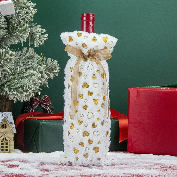 Adornos navideños, adornos navideños, regalos navideños, juego de botellas de vino, adornos navideños, bolsa de terciopelo para botellas de vino, juego de vino navideño, funda para botella de vino par