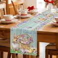 thumbnail image 5 of Happy Easter Table Runner 70 Inches Long Farmhouse Dress Scarves, Spring Easter Eggs Bunny Floral Teal Wood Dining Tablerunner for Coffee Table/Kitchen Island/Party Décor, 13" x 70", 5 of 8