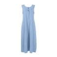 thumbnail image 6 of CHGBMOK Women Dress Button V Neck Sleeveless Long Dress Solid Loose Casual Shift Dress Wedding Guest Party Formal Dress, 6 of 7