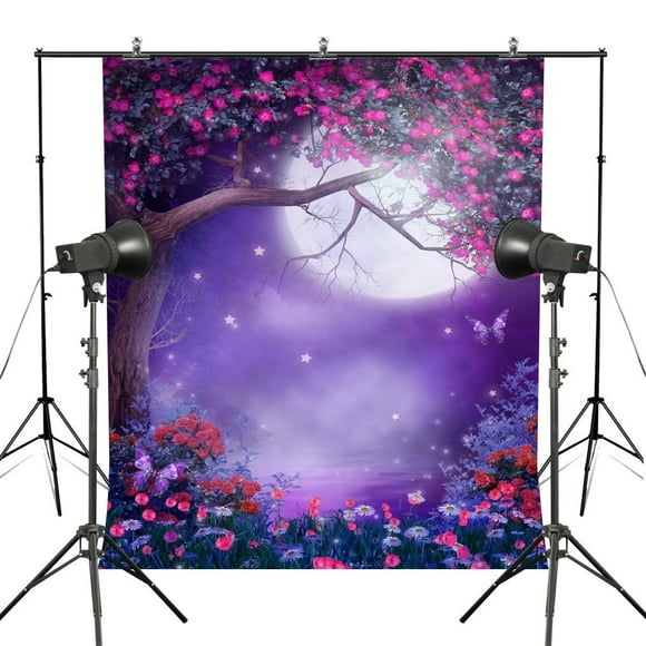 EREHome Polyester Fabric 5x7ft Pink Flower Photography Backdrops Purple Dream Forest Background Floral Photo Backdrop Moon Light