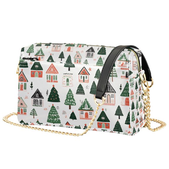 FORMRS Women Crossbody Purse with Chain Strap Vegan Leather Shoulder Handbag, Orange Christmas House