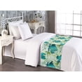 thumbnail image 2 of Leafy Pattern Bed Runner, Abstract Boho Concept Tropical Leaves with Hibiscus Petals Print, Decorative Accent Bedding Scarf for Hotels Homes & Guest Rooms, Twin, Sea Blue Almond Green, by Ambesonne, 2 of 3