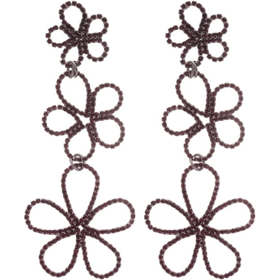 Triple Flower Dangle Earrings for Women Sterling Silver Post Cubic Zirconia Earrings Floral Tassel Drop Studs Dainty Fashion Ear Jewelry