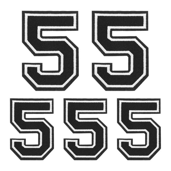 Iron on Number Patches, 5PCS Number 5 Iron on Embroidered Patch for Repairing Clothing (4.4"/3.1", Black )