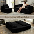 thumbnail image 3 of 80" King Size Convertible Sleeper Sofa Bed with Independent Chaise Lounge,Multifunctional Plush Corduroy Sectional Sofa Couch for Living Room,Bedroom,Black, 3 of 7