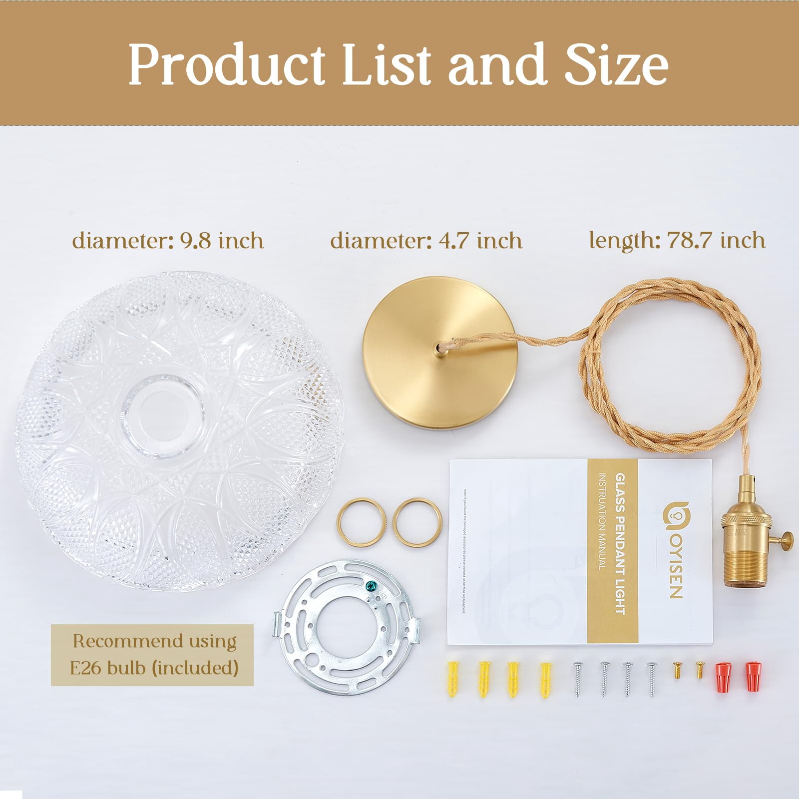 Oyisen Hanging Lamp,9.8 Inch Pendant Lights Kitchen Island Golden Adjustable Cord Hanging Pendant Light Flower Lampshade Vintage Pendant Light Farmhouse