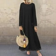 thumbnail image 2 of BiZtdJrK Sweatshirt Maxi Dress for Women Lace Trim Long Sleeve Crewneck Sweatshirts Ankle Flowy Loose Vacation Dresses with Pocket Black L, 2 of 6