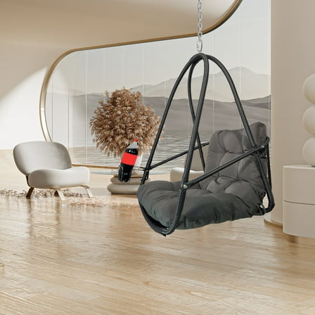 Swing Egg Chair with Stand Indoor Outdoor Wicker Rattan Patio Basket Hanging Chair with C Type bracket ,