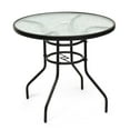 thumbnail image 3 of 32 Inch Patio Tempered Glass Steel Frame Round Table with Convenient Umbrella Hole, 3 of 9