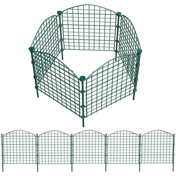 Garden Fence Panel, Decorative Fences for Yard Pond Patio, 18 x 18’’ Metal Fencing Panels, Multi-Purposes Garden Fencing for Outdoor Decoration & Protection, 5 Panels & 6 Sticks-Arched
