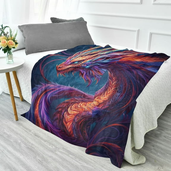 70x55 Inches Glow in The Dark Blanket Cozy Throw Camping Blankets for Home and Outdoor Use Vibrant Colors Dragon