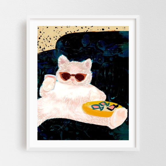 Cat-itude | Animals Pets Cats - Painting Cat Humor Pop Art Animal Retro Illustration Whimsical White Framed Wall Art Print 11 x 14 inches