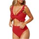 thumbnail image 1 of Trajes de Baño de Mujer de Cintura Alta Cuello en V Ruffle Sólido, Ajuste Apretado Reunión Dividido Conjunto Sexy, 1 of 7