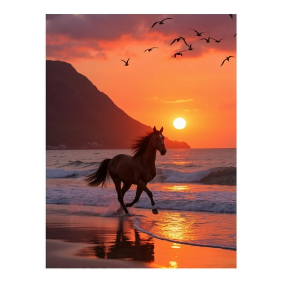 Diamond Art Kit for Adults, Sunset Beach Horse Freedom Diamond Painting for Adults Beginners, 5D DIY Diamond Art Painting Kits, Colorful Diamond Painting Craft for Home Decor 12x16
