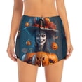 thumbnail image 2 of Rateoe Modern Style Pumpkin Witch Printed 2 in 1 Women's Workout Shorts for Athletic Gym Running Shorts with Phone Pockets-Small, 2 of 7
