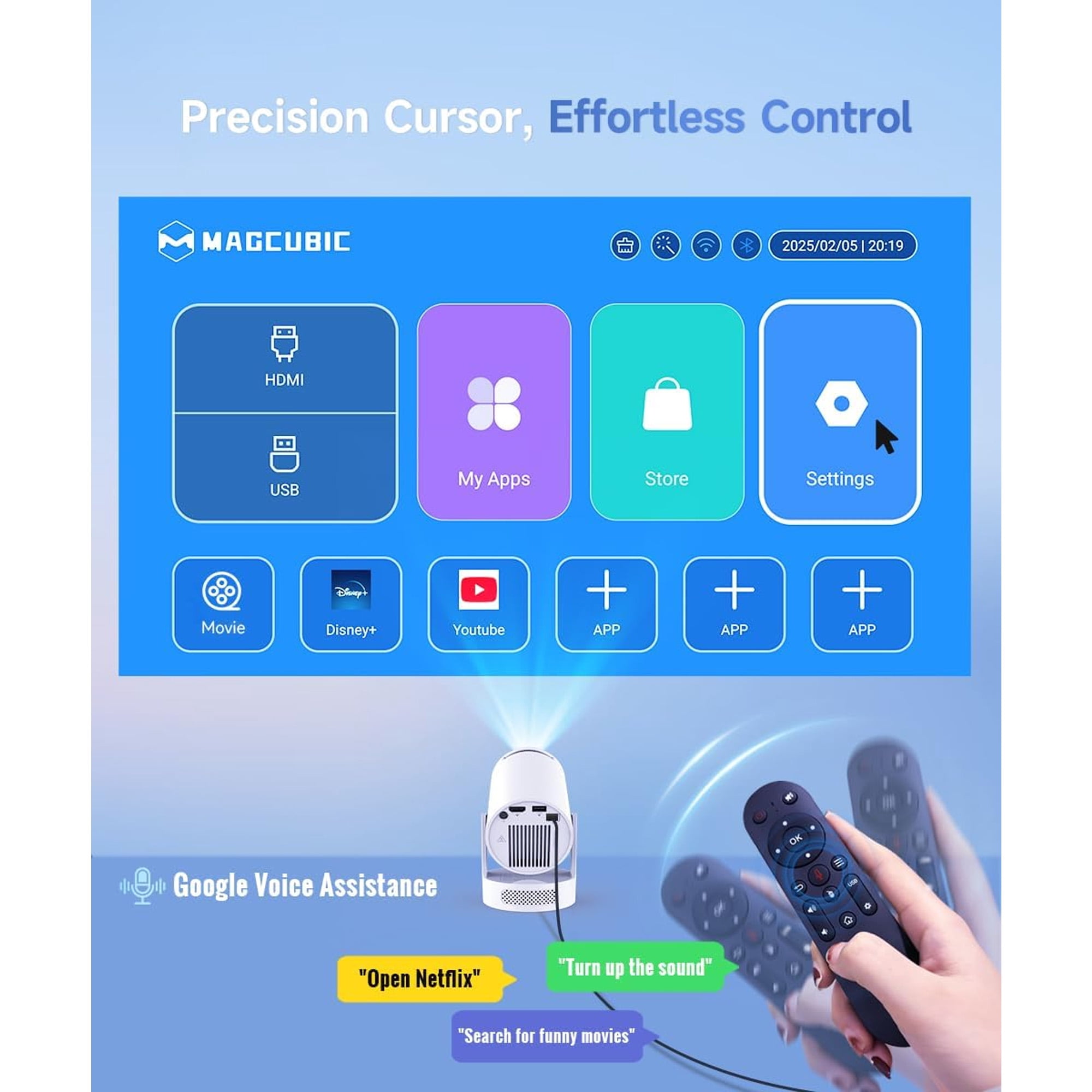 GUQDZOF Mini Projector 4K Support, Portable Smart Projector with WiFi 6 and Bluetooth 5.4, 5w Soundbase Speaker, Auto Keystone 180° Rotatable, 8000 Lumens, Home Bedroom Movie Proyector HY300Pro+