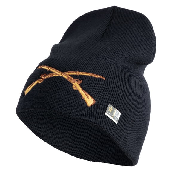 U.S. Army Infantry Symbol Embroidered 8 Inch Solid Knit Short Beanie Made in USA - Navy OSFM