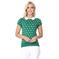 thumbnail image 5 of YEMAK Women's Classic Polka Dot Contrast Collar Short Sleeve Casual Pullover Sweater MK3673-KELLYGREEN/IVORY-S, 5 of 8