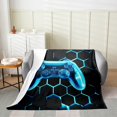 thumbnail image 2 of Erosebridal Cyan Gamepad Sherpa Blanket, Geometry Honeycomb Fuzzy Blanket Throw, Video Game Decor, 2 of 7