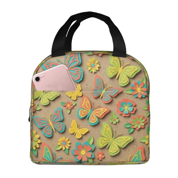 Butterfly Lunch Bag Reusable Zipper Closure Leakproof Insulated Lunch Box Cooler Tote Bag Food Container Snack Bag