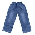 thumbnail image 6 of SonxaHe Little Boy's Jeans Fleece Warm Thick Elastic Waist Wide Leg Denim Pants Children Loose Athletic Jeans Blue,Sized 7-8, 6 of 7