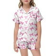 thumbnail image 2 of HNMKIU Mini Pant Set Girls' Valentine's Day Printed Pajamas Short Sleeved Button Top Shorts Home Pajamas Set, 2 of 4