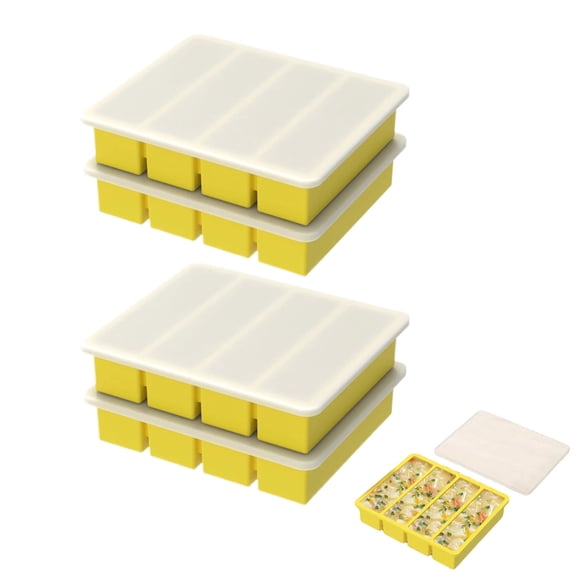 4 Pack Silicone Freezer Trays with Lid, Flexible Soup and Sauce Storage Molds, Easy Release Multipurpose Ice Cube Tray